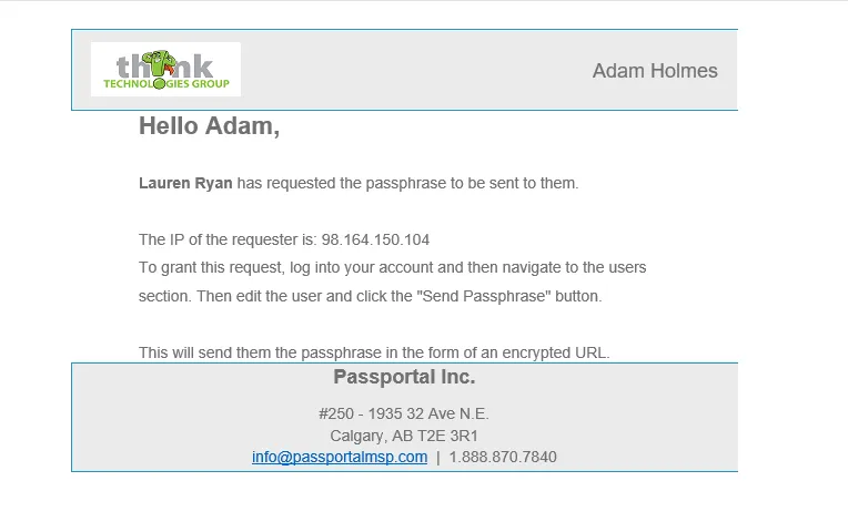 Think Vault Passphrase request email preview